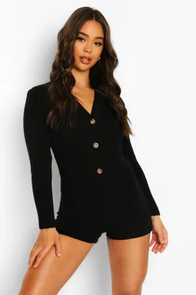 Rib Knit Button Through Romper