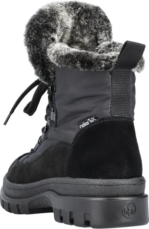 Rieker Black Flip Grip Lace Up Boot