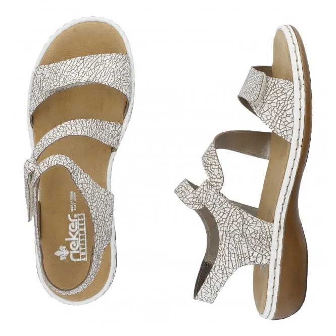Rieker  Womens 659C7-81 White Leather Riptape Sandals