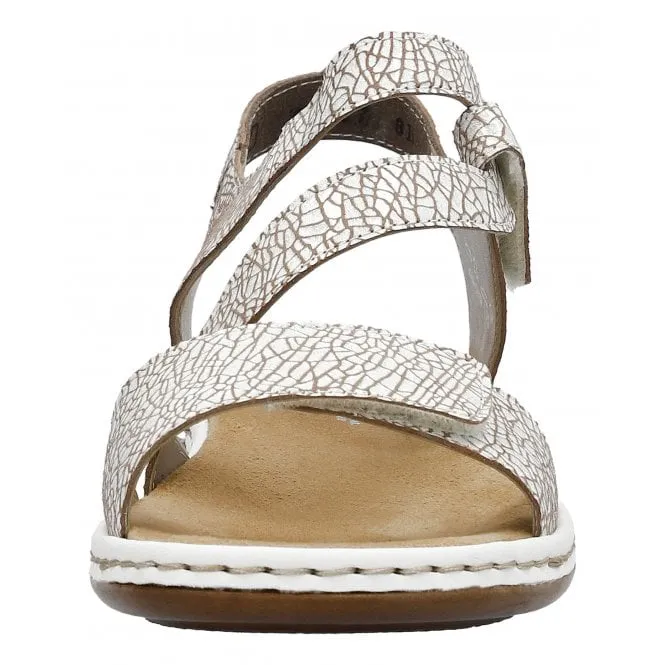 Rieker  Womens 659C7-81 White Leather Riptape Sandals