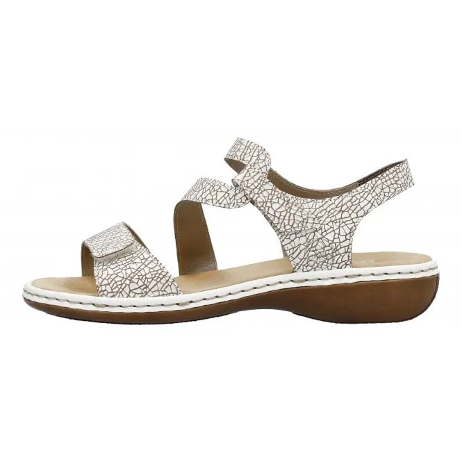 Rieker  Womens 659C7-81 White Leather Riptape Sandals