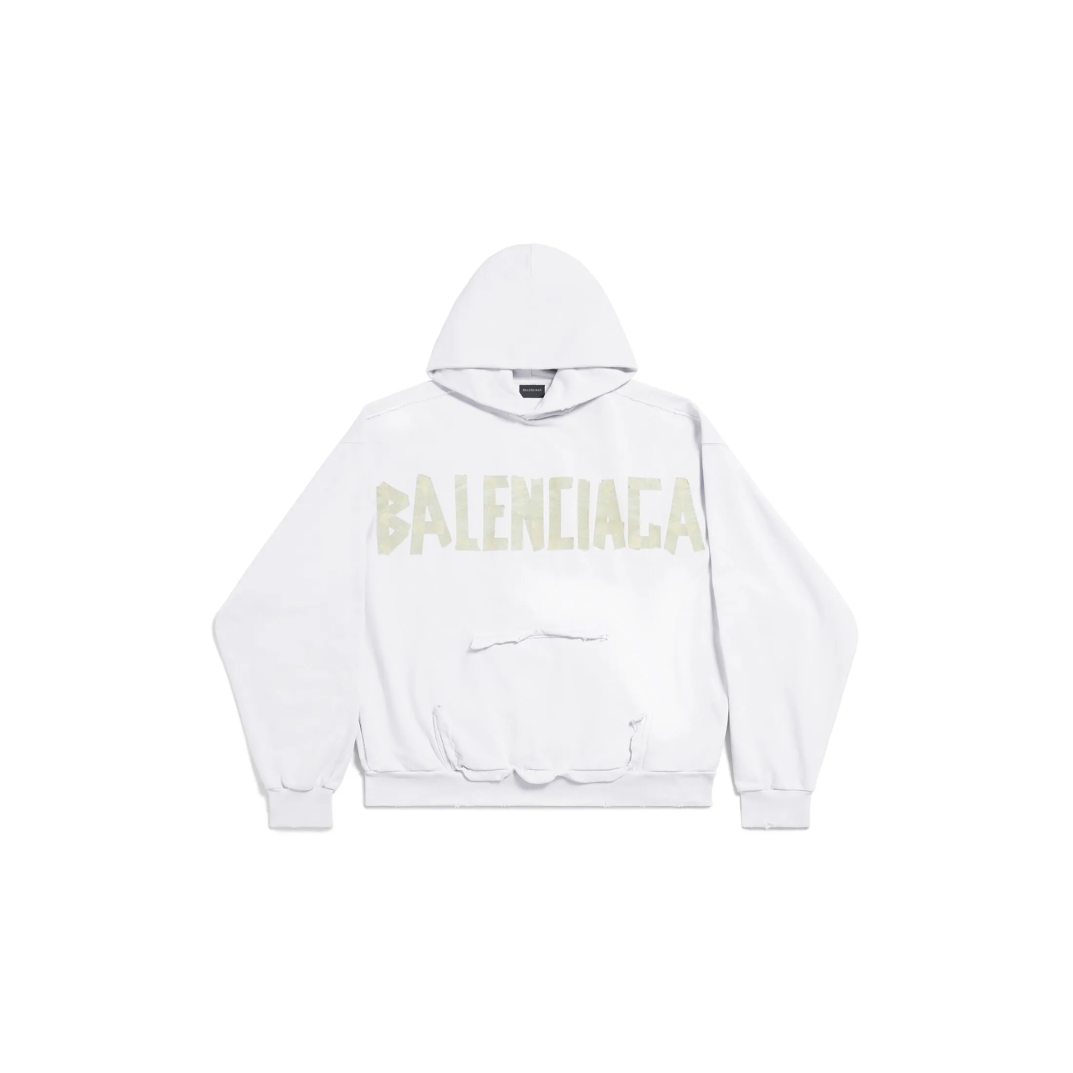 RIPPED POCKET HOODIE LARGE FIT IN WHITE