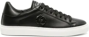 Roberto Cavalli Mirror Snake-embellished leather sneakers Black