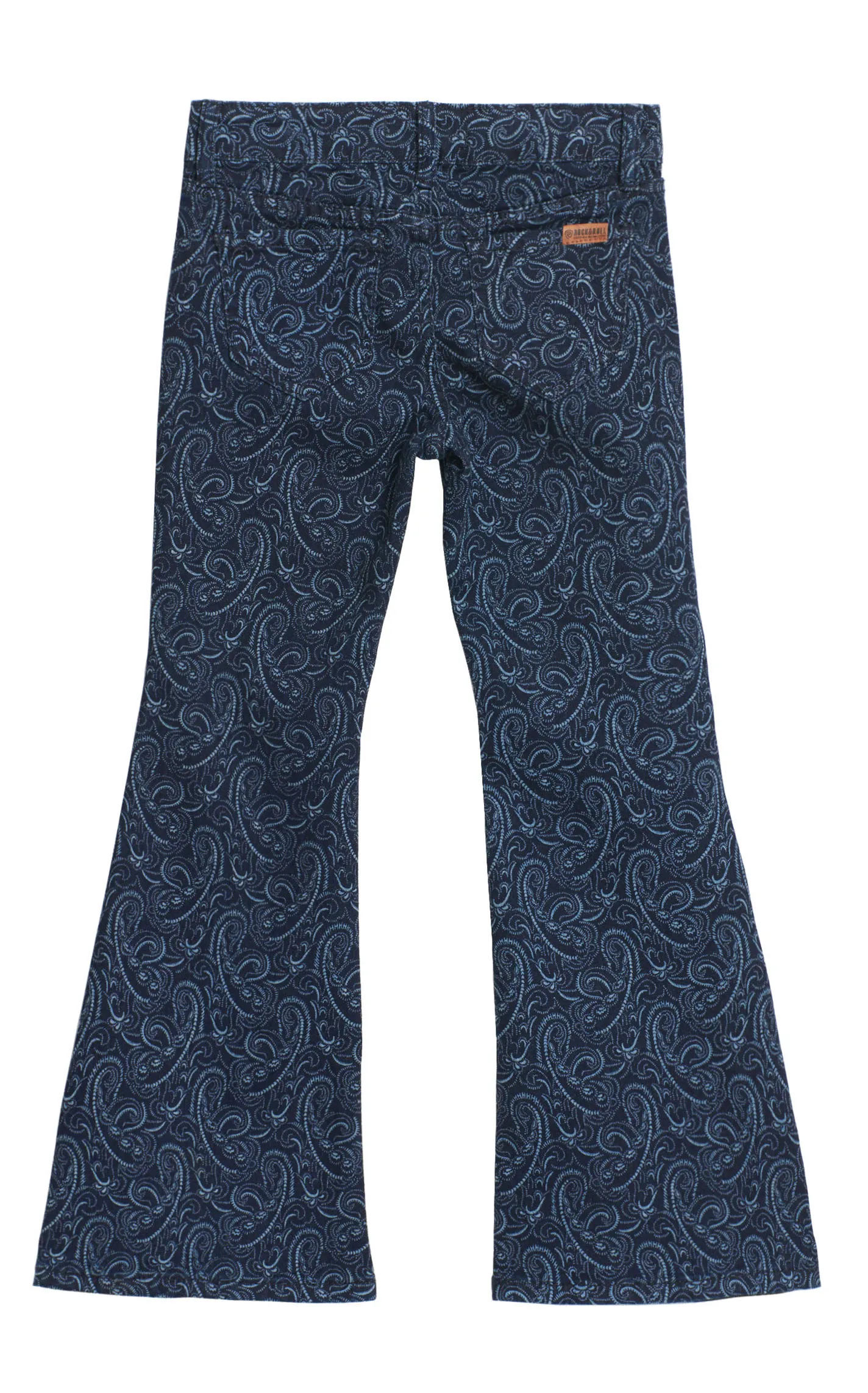 Rock & Roll Denim Girl's Dark Blue & Light Denim Paisley Print Flare Leg Jeans