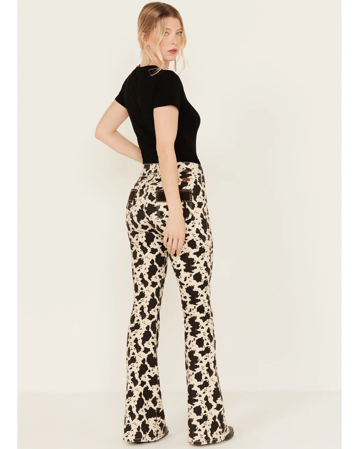 Rock & Roll Denim Women's Cow Print High Rise Button Bargain Bell Flare Jeans