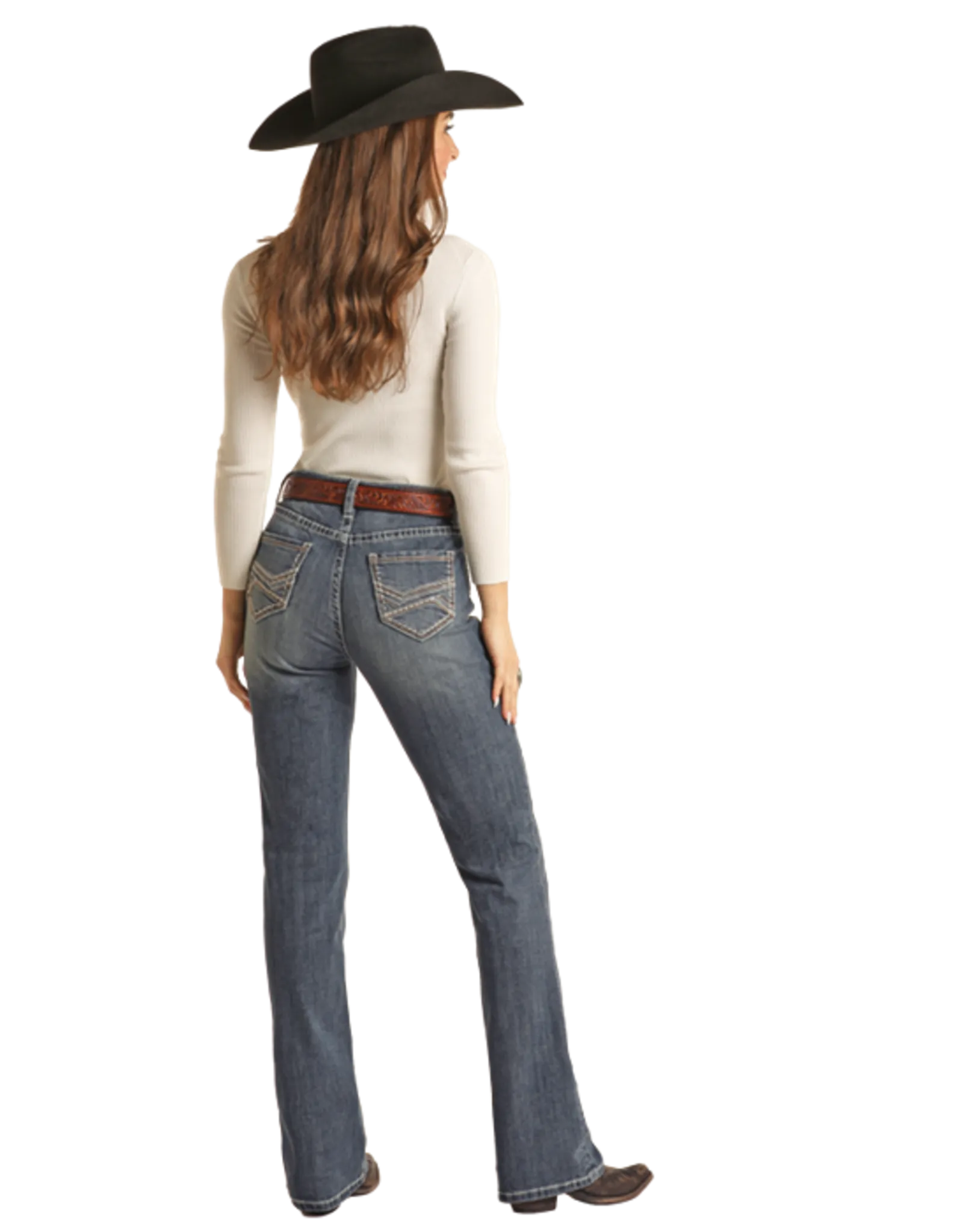 Rock&Roll CG Crossed Emb High Rise Boot Cut Riding Jean