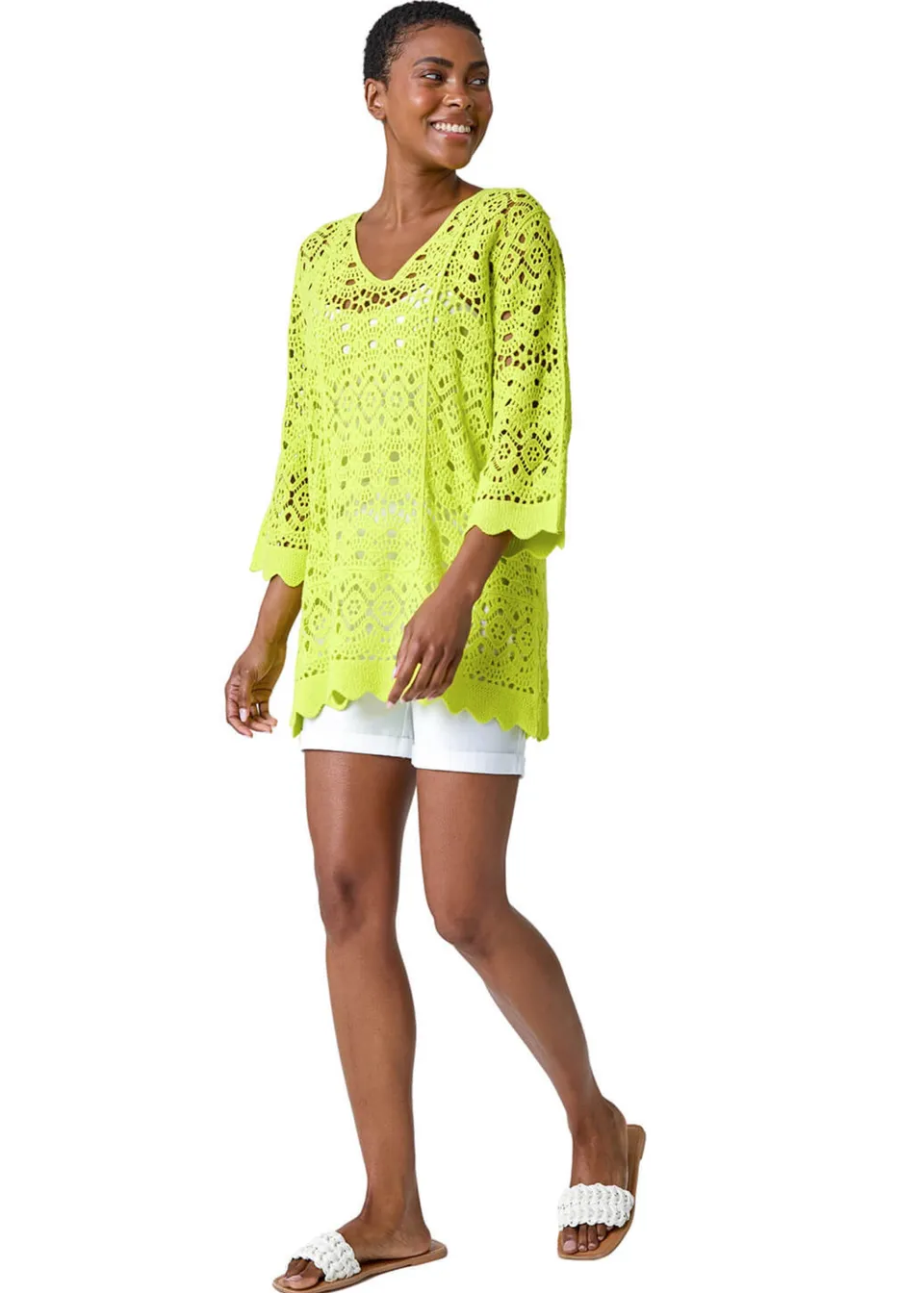 Roman Lime Cotton Crochet Tunic Top