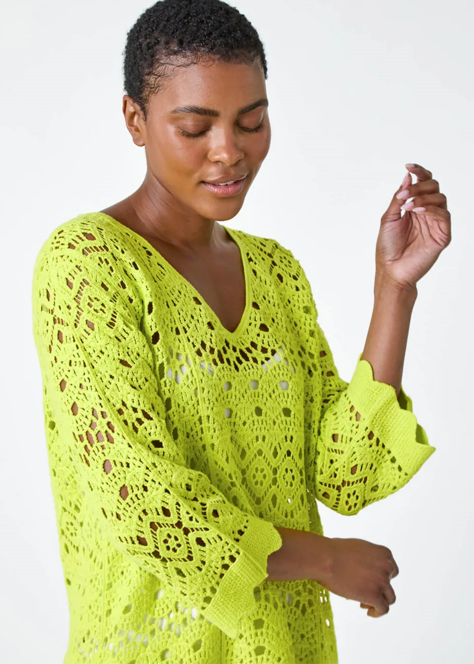 Roman Lime Cotton Crochet Tunic Top