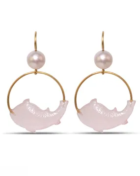 Rose Quartz and Pearl Fish Earrings