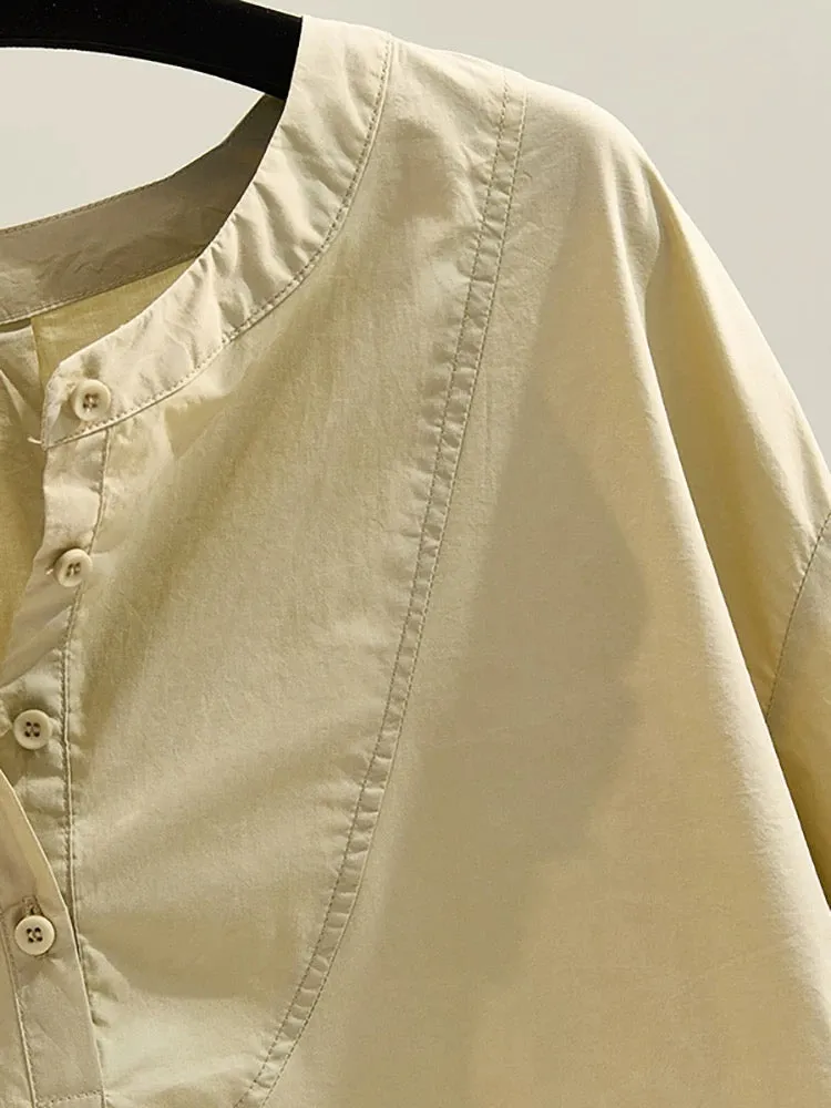 Round neck three-quarter sleeve thin baby shirt shirt 2024 summer new women's simple and comfortable top pullover shirt