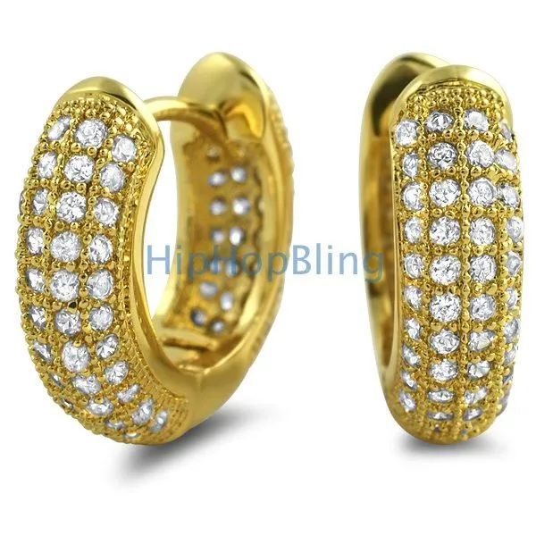 Rounded Hoop Earrings Gold CZ Micro Pave Bling