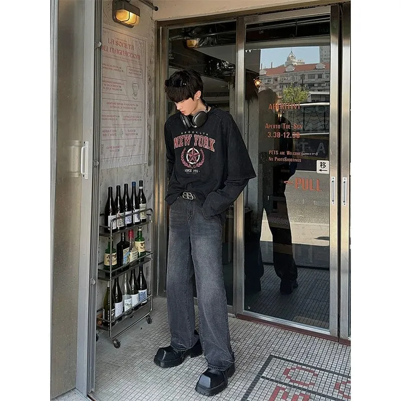 RT No. 10162 WASHED BLACK DISTRESSED STRAGHT JEANS