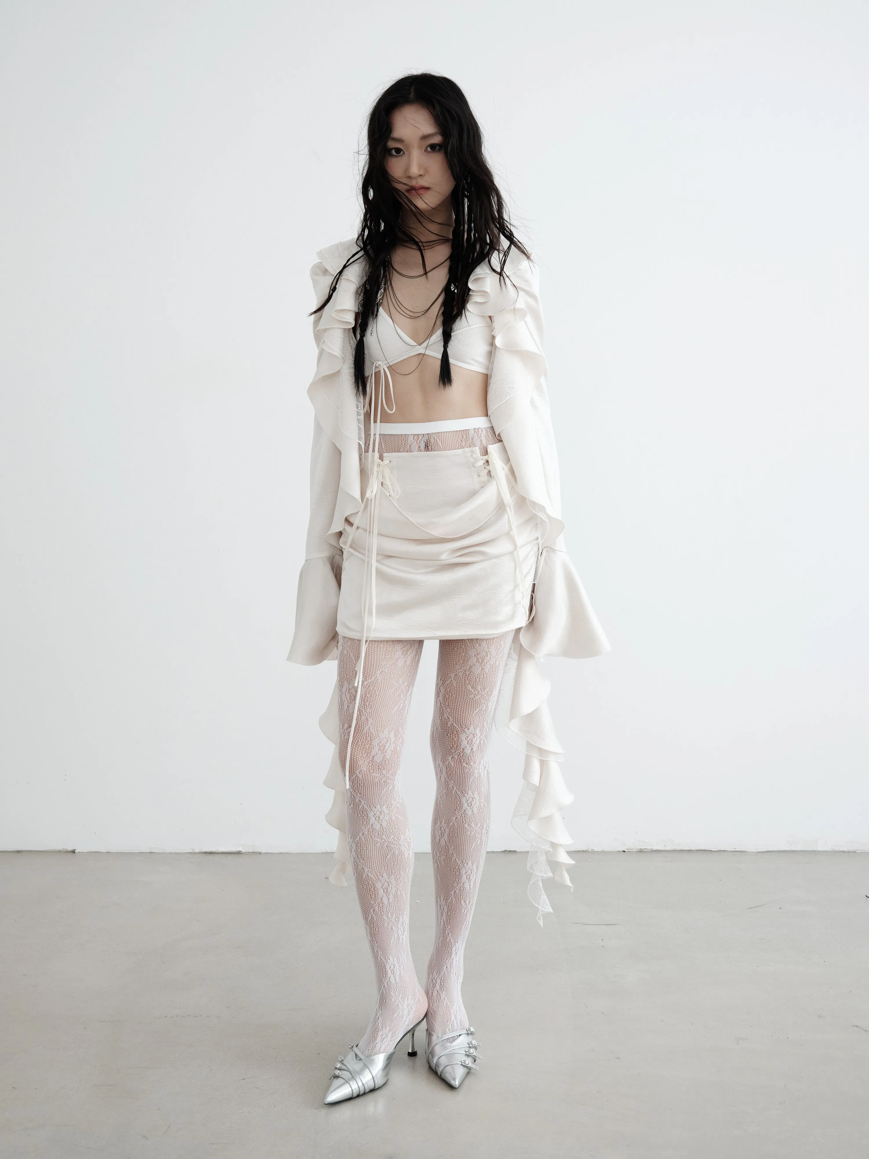 Ruffled Cardigan ＆ Lace-Up Skirt Set-up