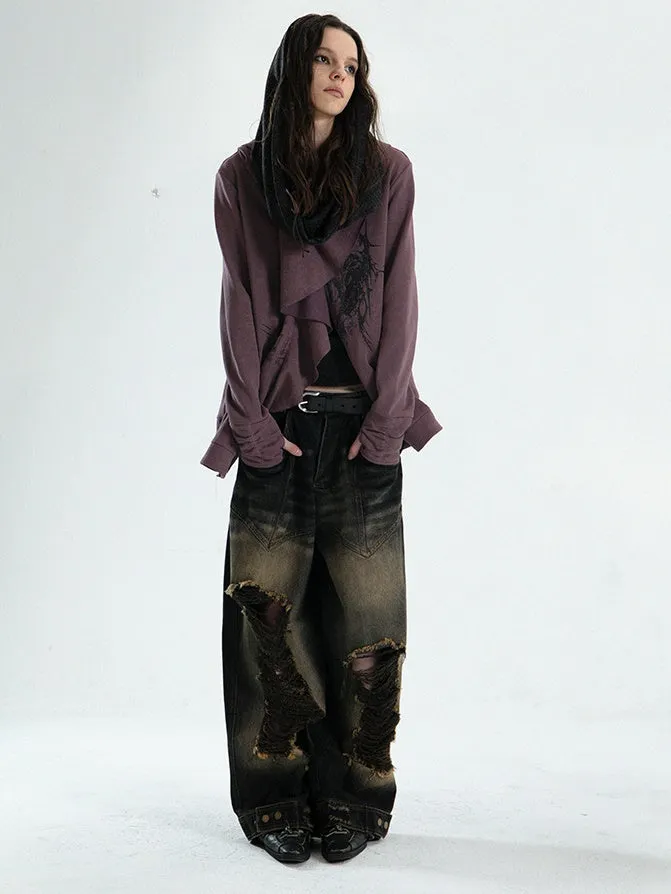 Ruffled Irregular Cut Sweat Jacket
