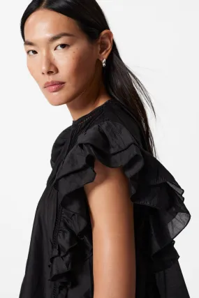 Ruffled Top - Round neck - Sleeveless - Black - Ladies | H&M GB