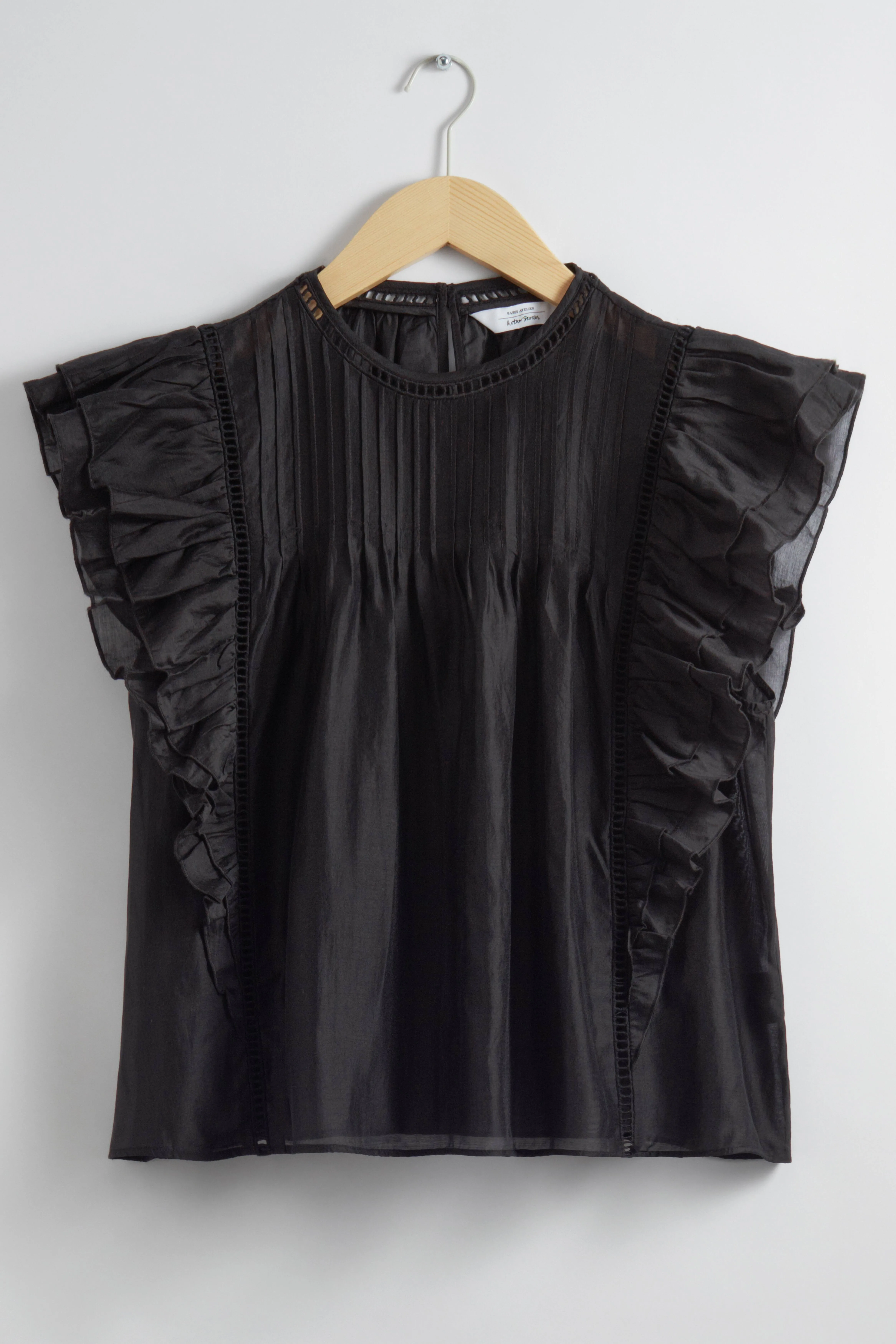 Ruffled Top - Round neck - Sleeveless - Black - Ladies | H&M GB