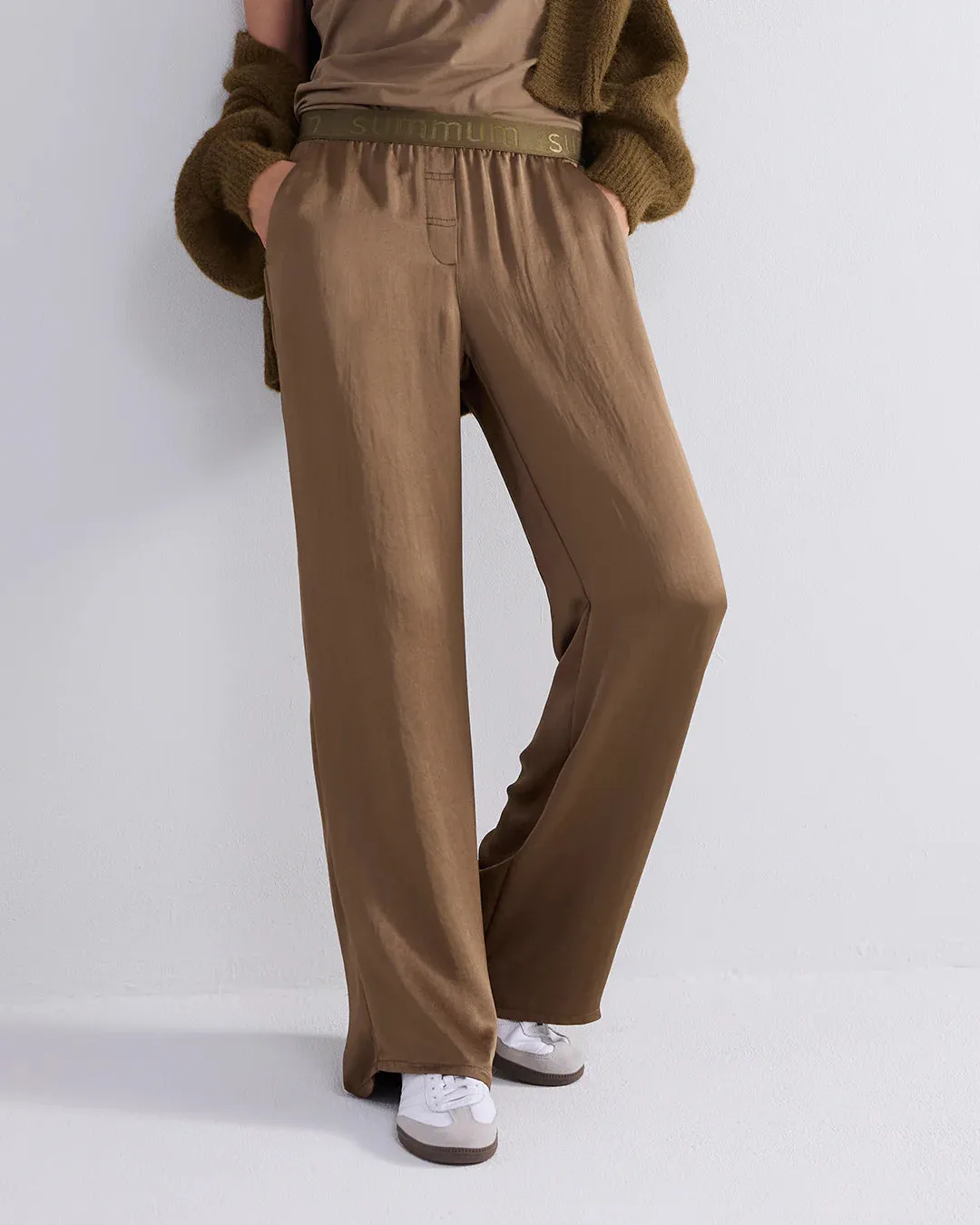 Sacs of Ashbourne   Summum Wide Silky Trousers Olive