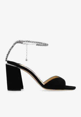 Saeda 85 Crystal-Chain Suede Sandals