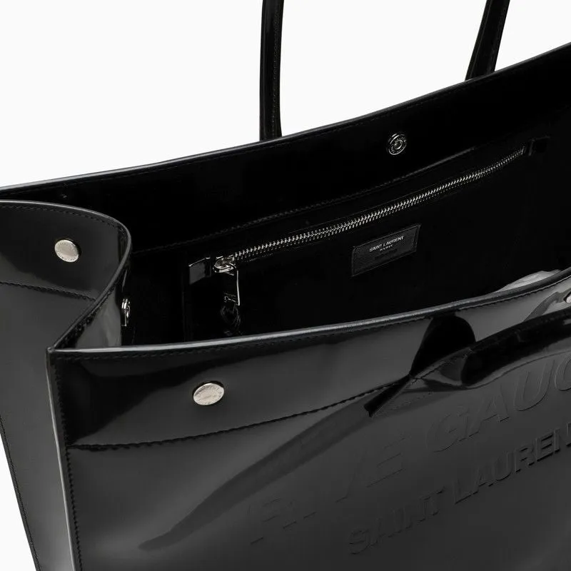 SAINT LAURENT Large Black Patent Leather Men's Tote with Rive Gauche Motif