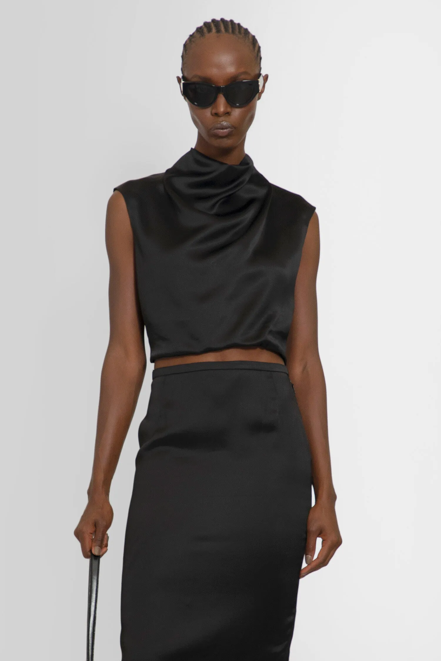 saint laurent sleeveless cowl neck top in viscose satin