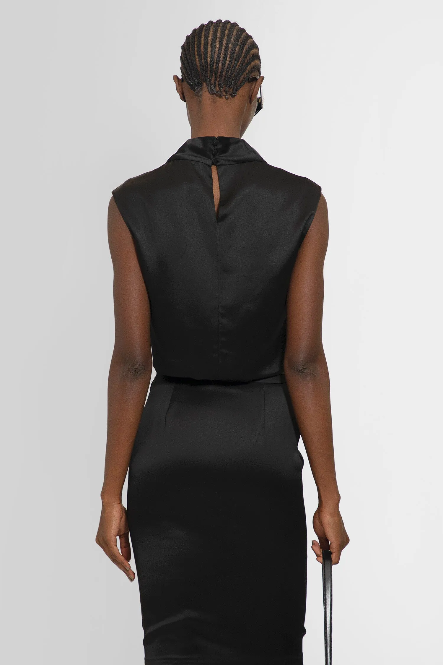 saint laurent sleeveless cowl neck top in viscose satin