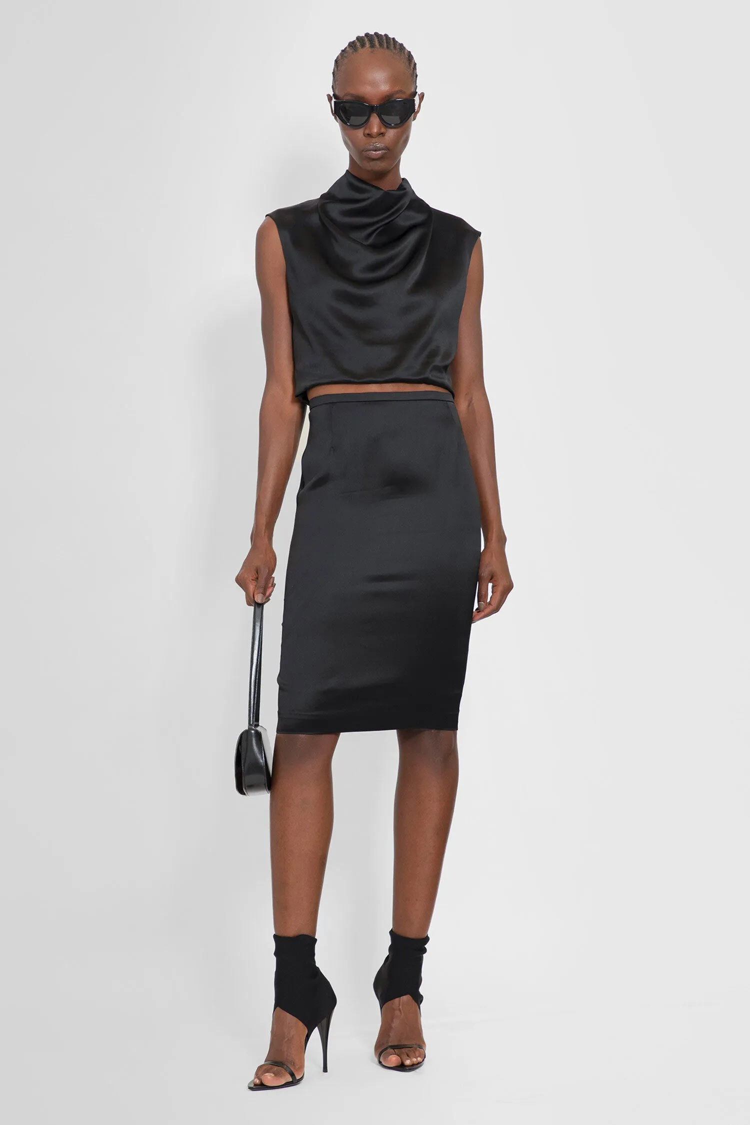 saint laurent sleeveless cowl neck top in viscose satin