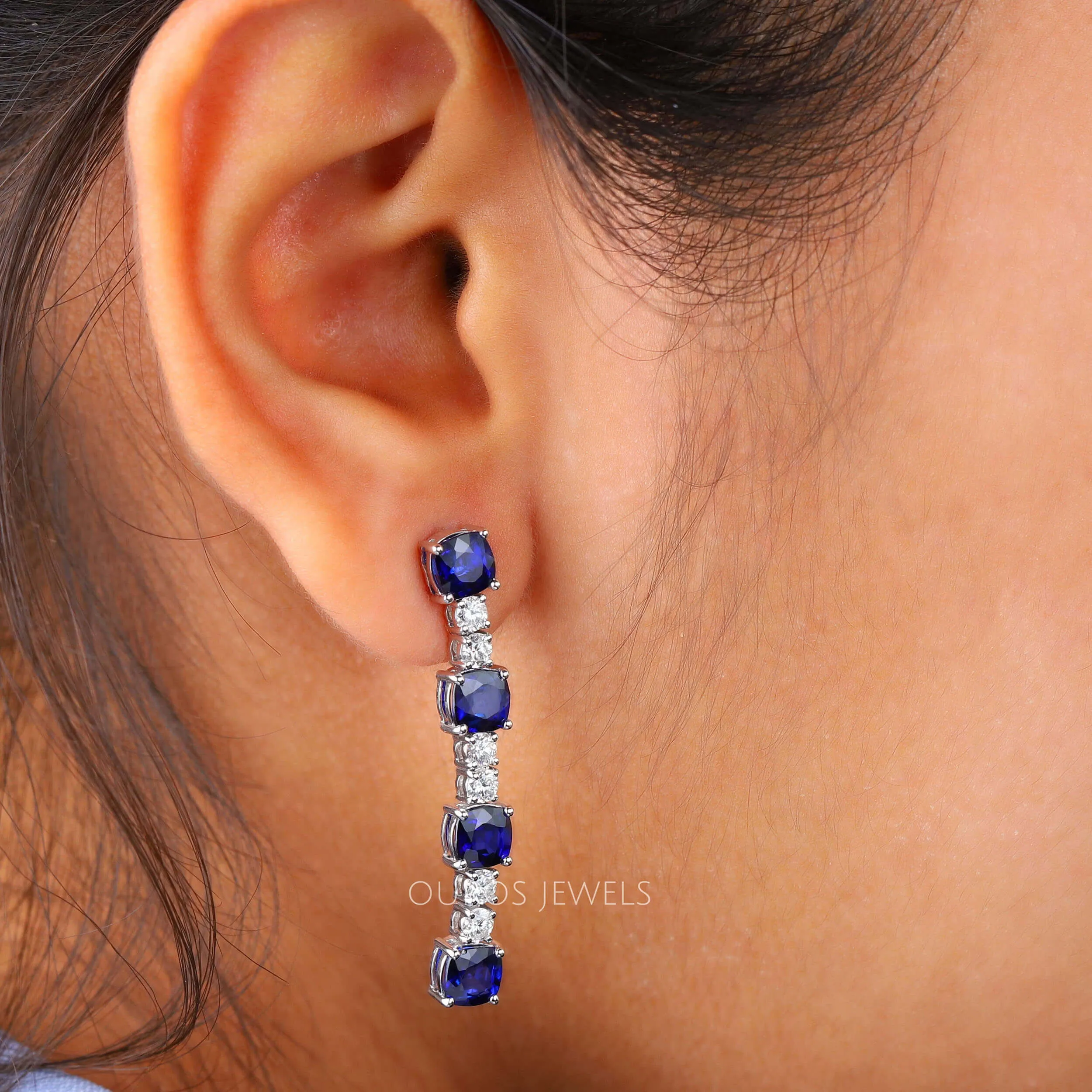 Sapphire Cushion Cut Drop Dangle Earrings