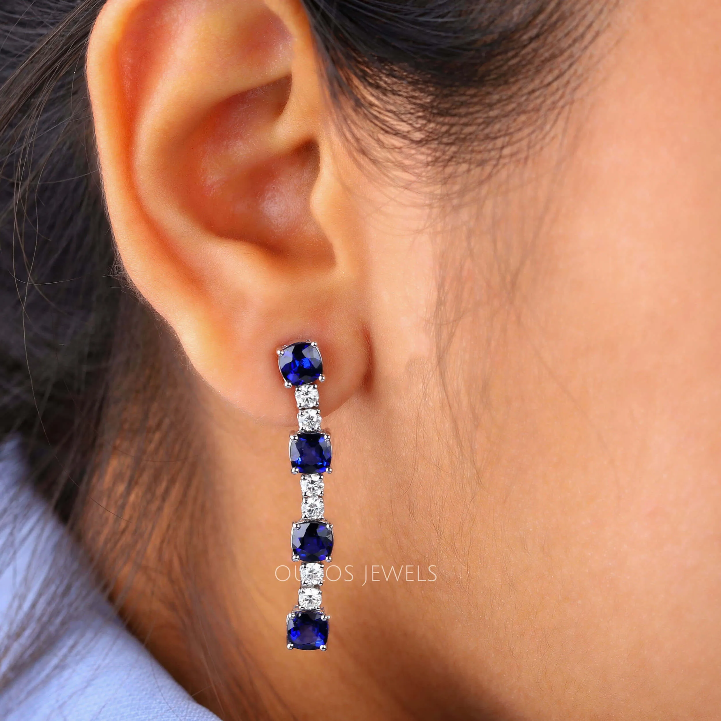 Sapphire Cushion Cut Drop Dangle Earrings