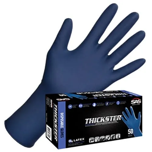 SAS Thickster 14 mil Powder Free Latex Gloves Extended Cuff Extra Strength (Box of 50) 6602-20