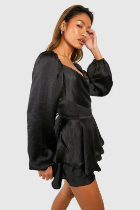 Satin Ruffle Wrap Romper