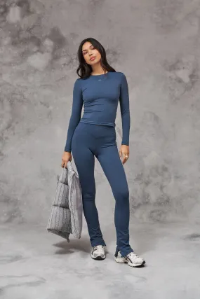 SCULPTING STRETCH ZIP HEM LEGGINGS - PETROL BLUE