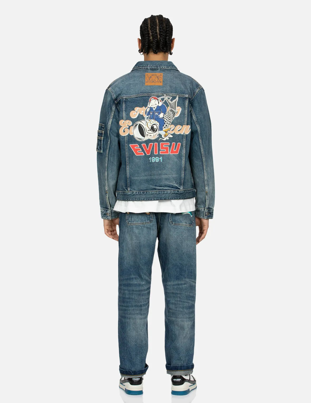 Seagull Embroidery -Godhead Print Relax Fit Denim Jacket