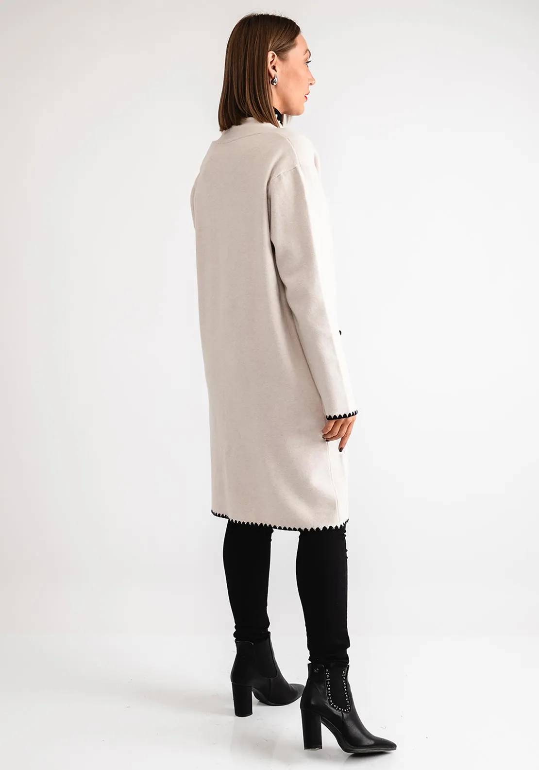 Serafina Collection Scalloped Trim Cardigan, Cream