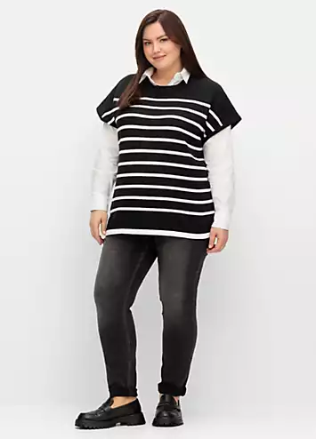 Sheego Striped Short Sleeve Vest Jumper | Grattan