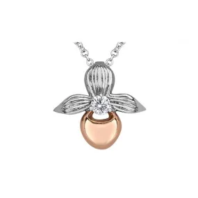 Shelly Purdy 14K White and Rose Gold Prince Edward Island Lady's Slipper (0.14ct) Canadian Maple Leaf Diamond Necklace