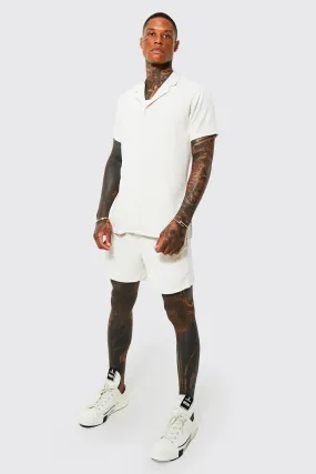 Short Sleeve Revere Linen Shirt And Short Set | boohooMAN UK