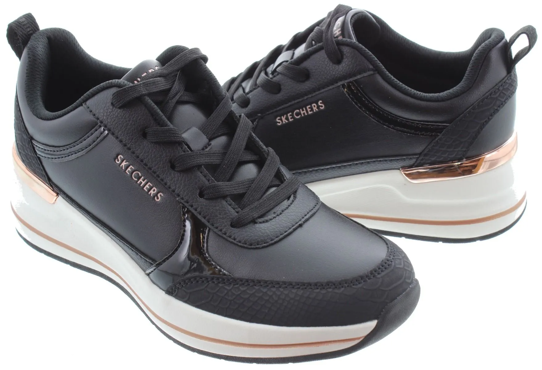 SKECHERS Ladies 177345 Billion Wedge Trainers In Black