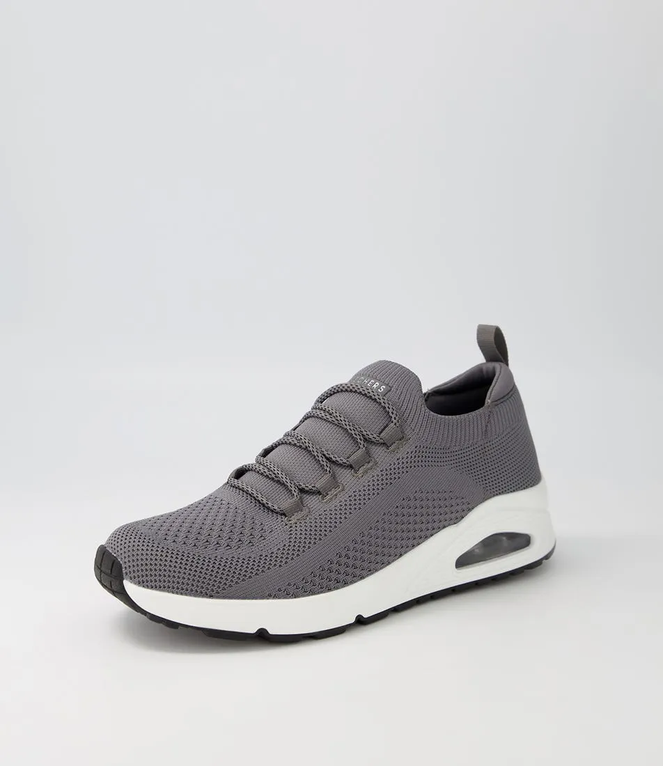 SKECHERS Uno Charcoal Black Knit Sneakers