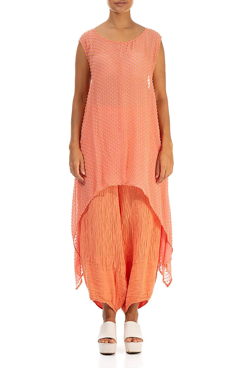 Sleeveless Coral Dotty Silk Tunic