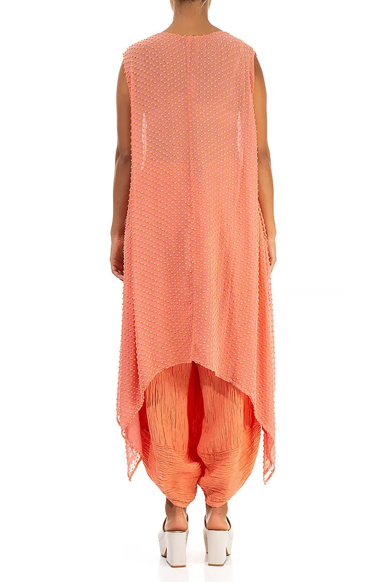 Sleeveless Coral Dotty Silk Tunic