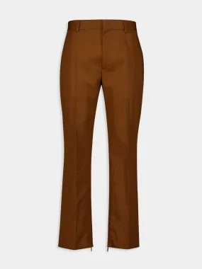 Slim Fit Tobacco Cotton Trousers
