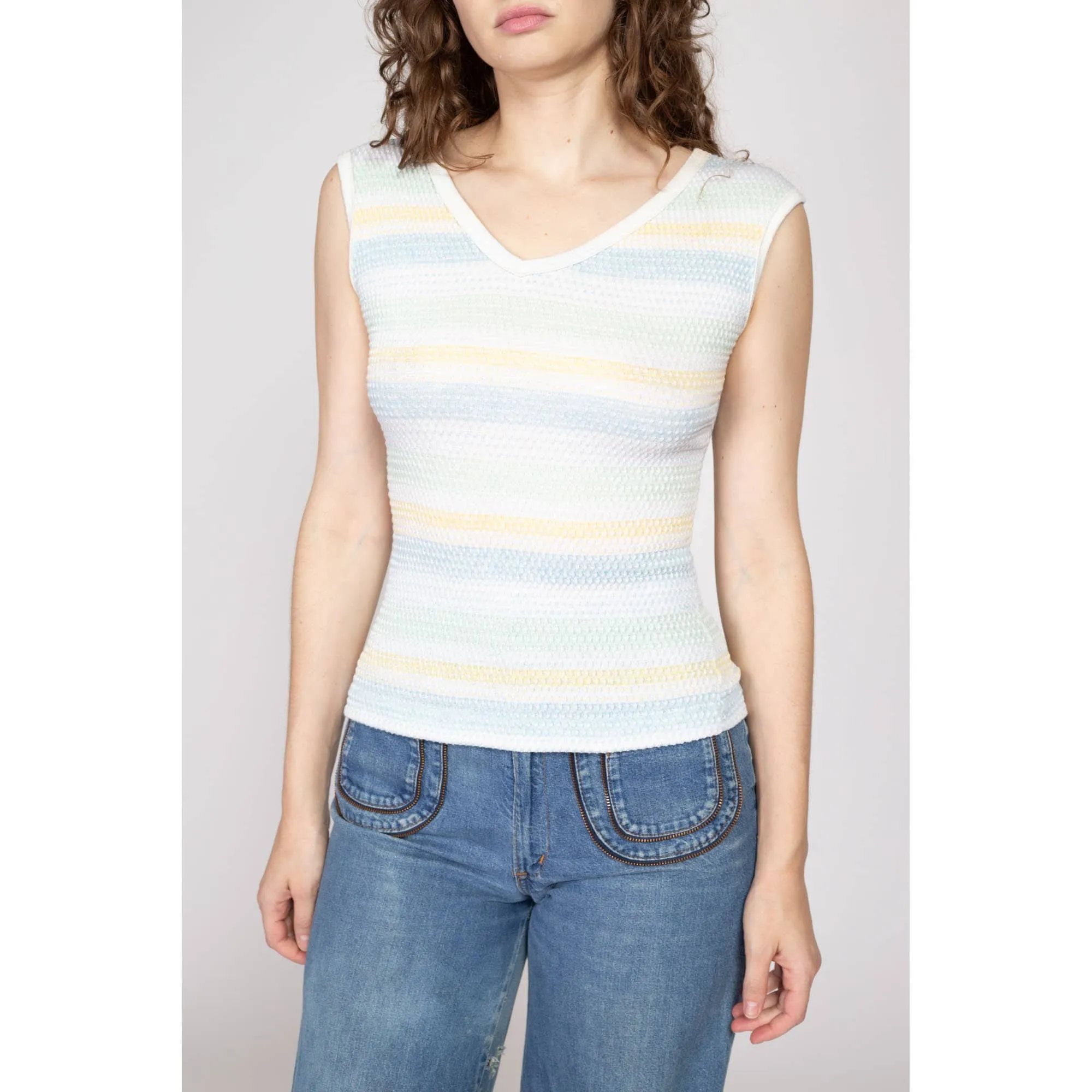 Small 80s Wrangler Pastel Striped Knit Sleeveless Top