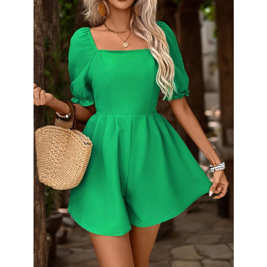 Smocked Square Neck Short Sleeve Romper