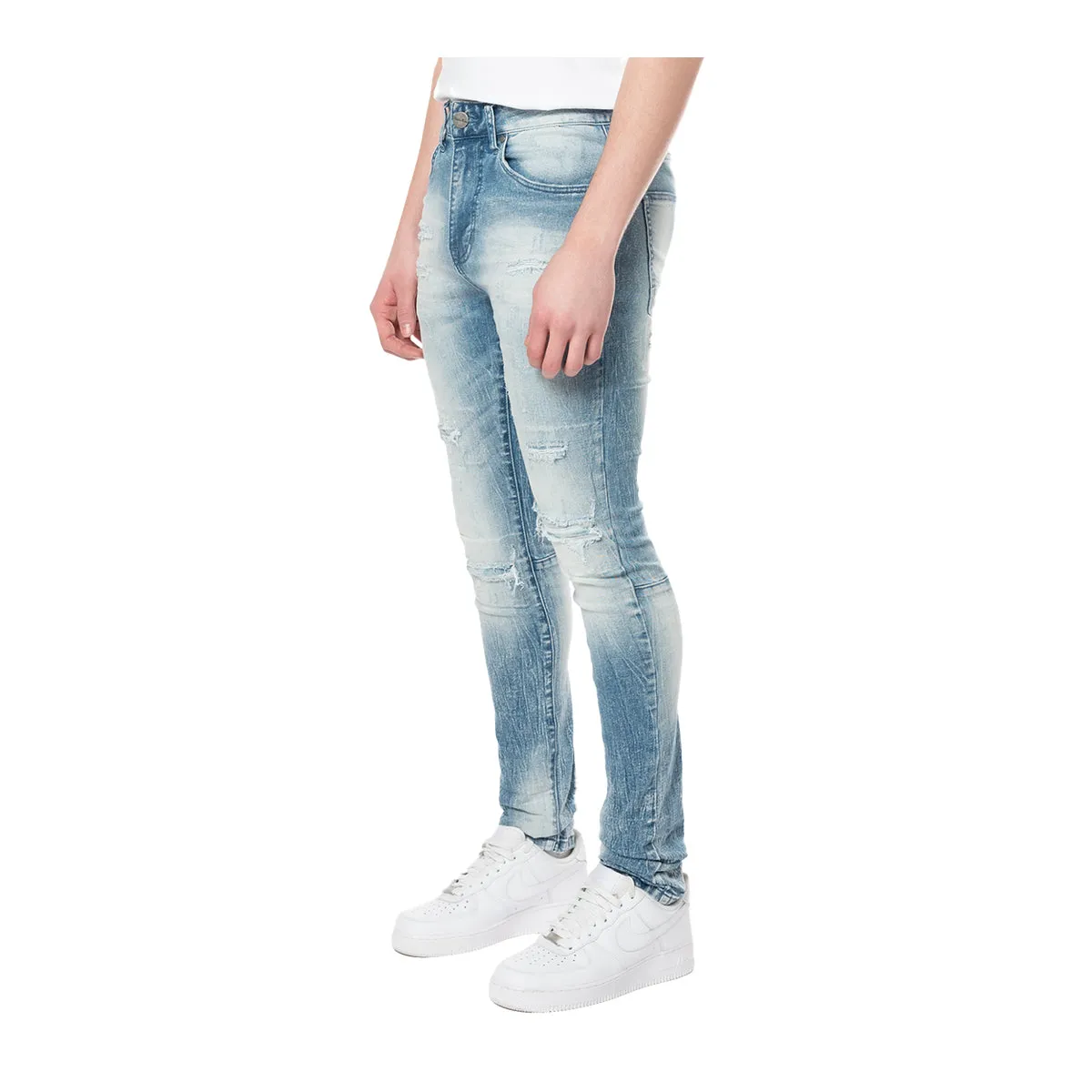 Smoke Rise Mens Distressed Rip & Repair Skinny Fit Jeans JP23103-V10 Lowell Blue