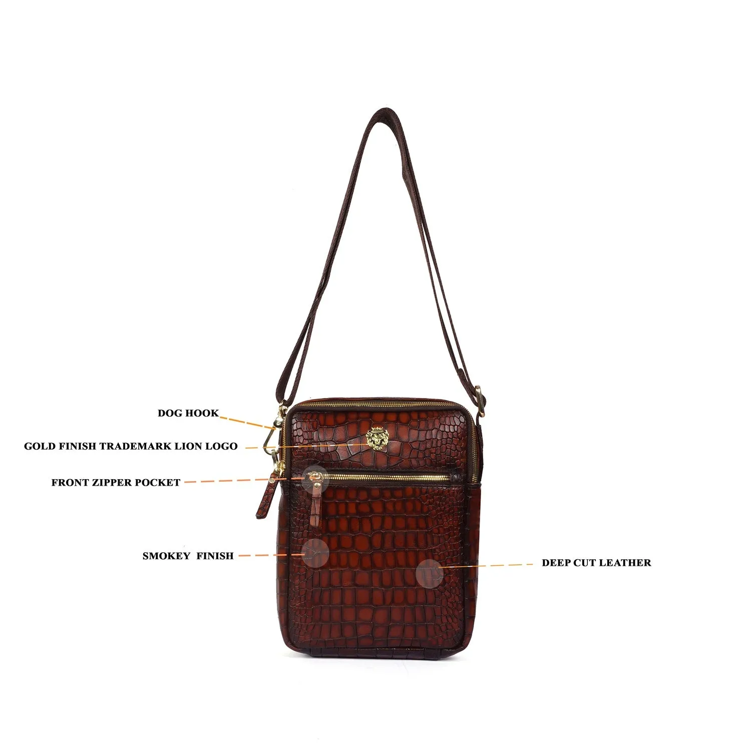 Smokey Finish Cross-Body Bag in Deep Cut Cognac Leather