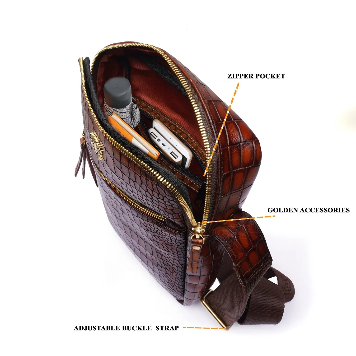 Smokey Finish Cross-Body Bag in Deep Cut Cognac Leather