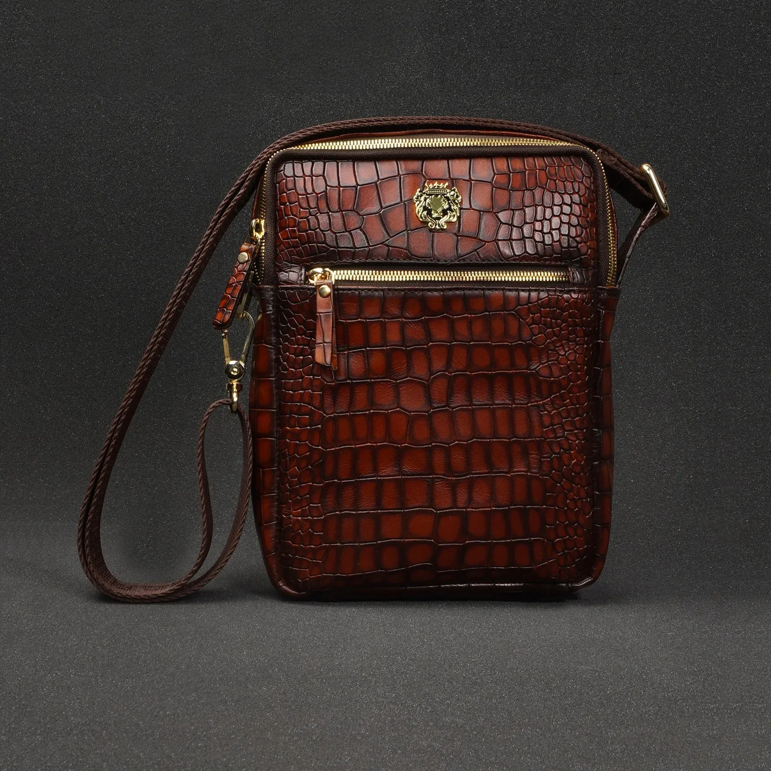 Smokey Finish Cross-Body Bag in Deep Cut Cognac Leather