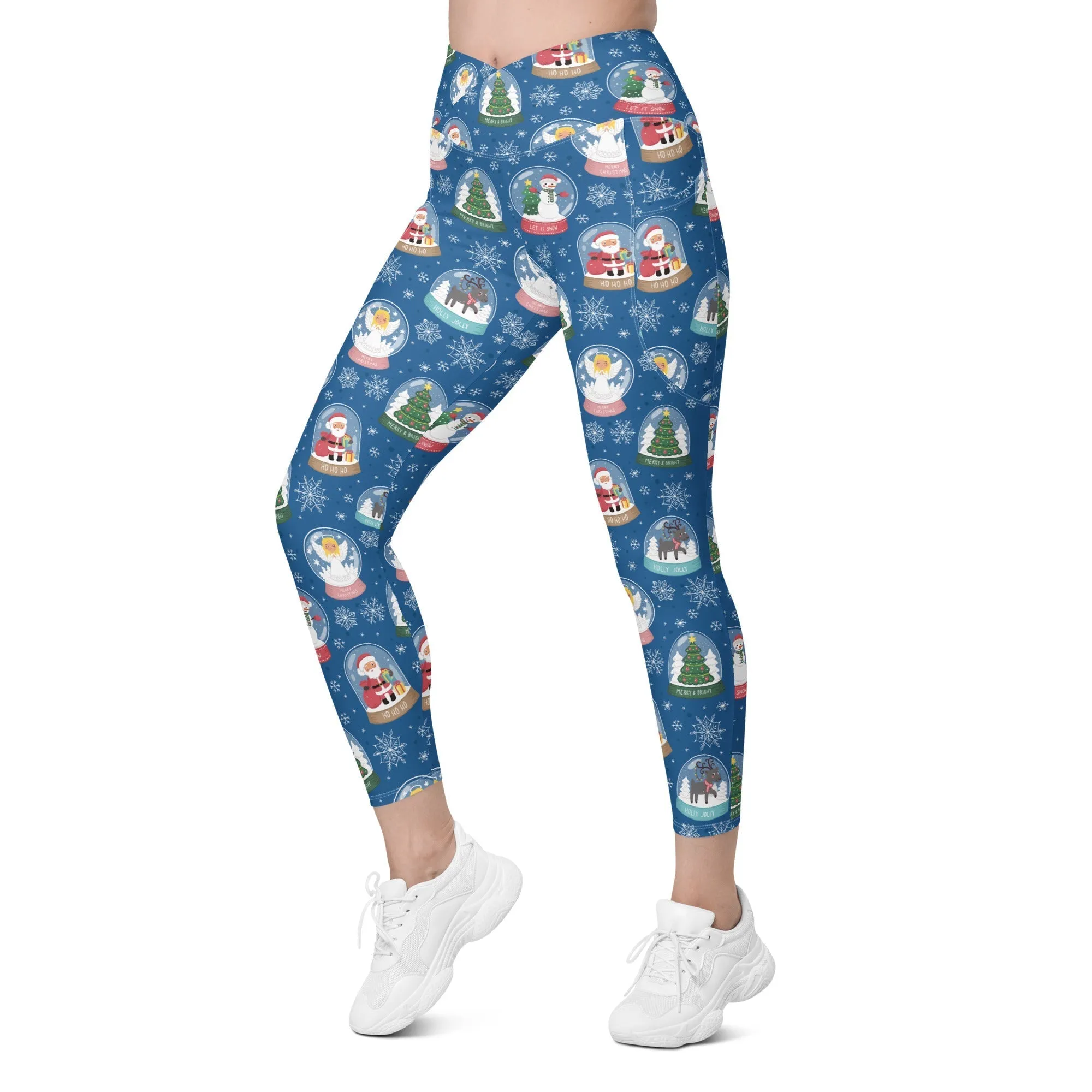 Snow Globe Pattern Crossover Leggings With Pockets