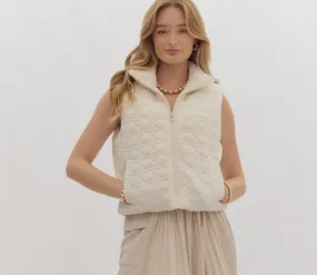 Solid Textured Zip Up Cropped Vest-Black (Copy)