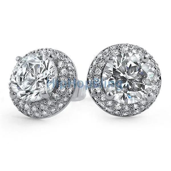 Solitaire CZ Center Micro Pave Border Earrings